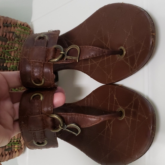 Christian‎ Dior Brown Leather Cannage Block Heel Sandals Size 40 - Picture 2 of 16
